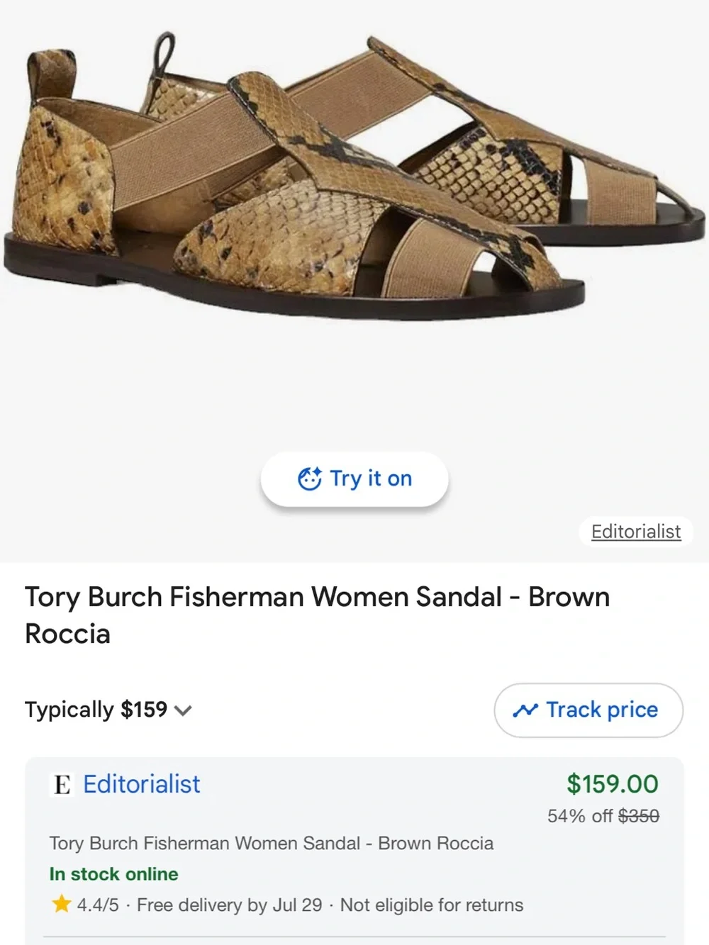 Tory Burch Tan Brown Snake-Print Fisherman Sandals